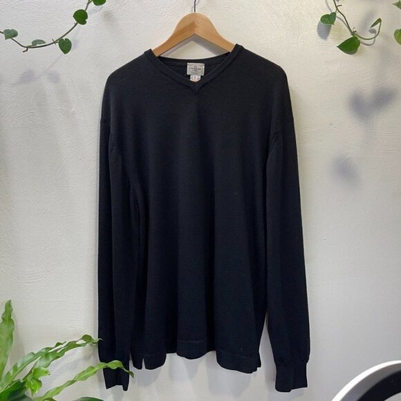 LINEA UOMO Mens LARGE EU 52 Black Merino Wool Sweater High Quality Made in Italy - Picture 1 of 6